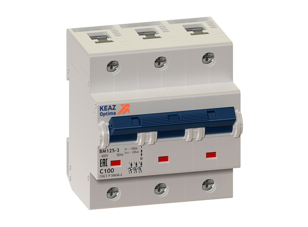 Выключатель автоматический модульный BM125 OptiDin 100А 3П трехполюсный C C 20кА 138545 КЭАЗ