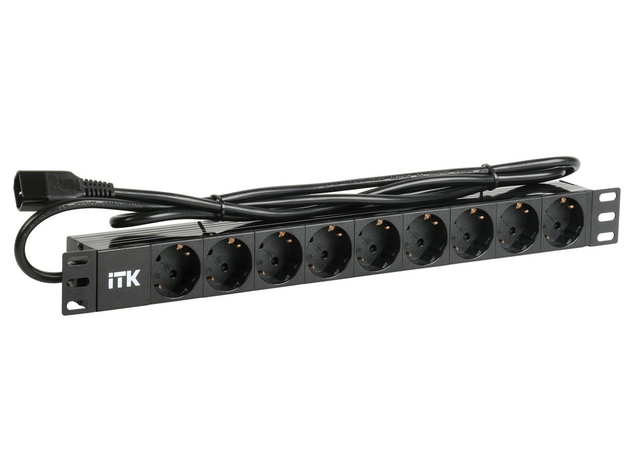 Блок розеток ITK PDU 9 розеток шнур 2 метравилка IEC 320 C14, профиль из ПВХ, черный ITK PH22-9D2-P