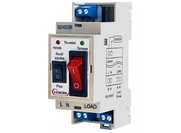 Термостат для управления системой электрообогрева на кровлях/площадках/трубах с фиксированными настройками в комлекте с датчиком температуры EXTHERM Extherm Th-mini