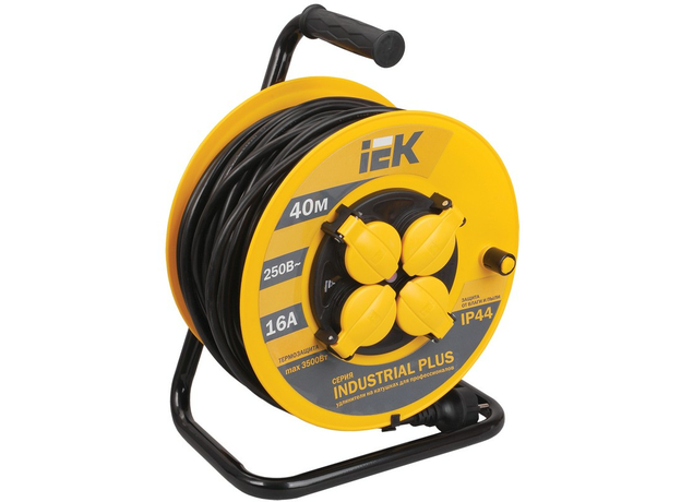 Удлинитель 40 метров УК40 Industrial катушка с термозащитой, 4 гнезда,2Р+РЕ, ПВС 3х1,5мм2, WKP15-16-04-40-44 IEK