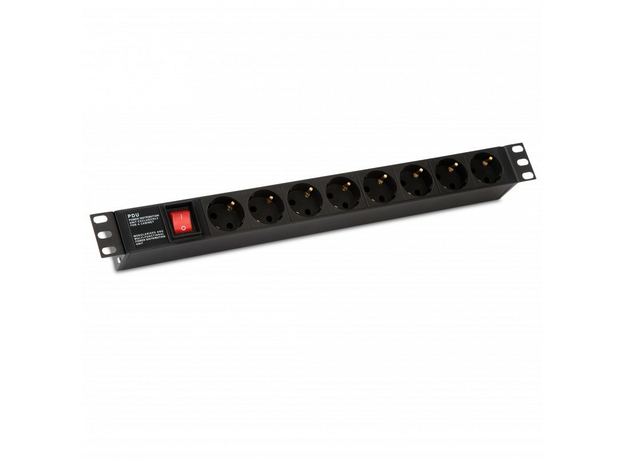 Schuko Блок розеток 19 250В 1U 10А 8 розеток с выключателем разъем IEC 60320 C14 алюминиевый корпус Hyperline 255002