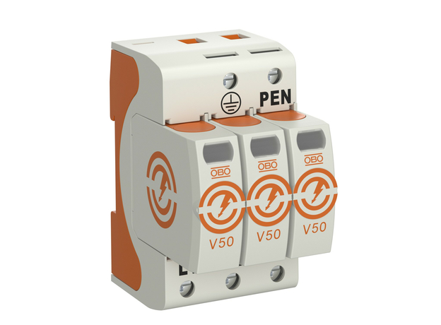 Устройства защиты от импульсных перенапряжений УЗИП для силовых сетей трехполюсный (Класс I+II) 280 В (V50-3-280) OBO Bettermann 5093511