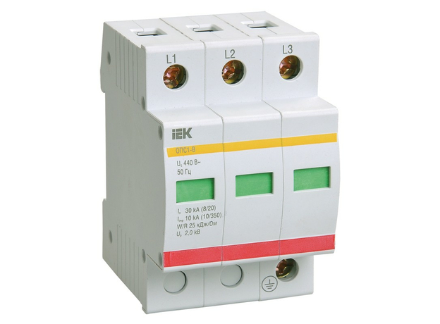 Ограничитель перенапряжения трехполюсный ОПС1-В 3п 30кА 400В IEK MOP20-3-B