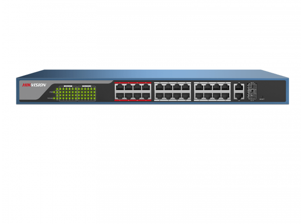 Коммутатор POE 24 RJ45 100M PoE с грозозащитой 6кВ DS-3E0326P-E(B) Hikvision