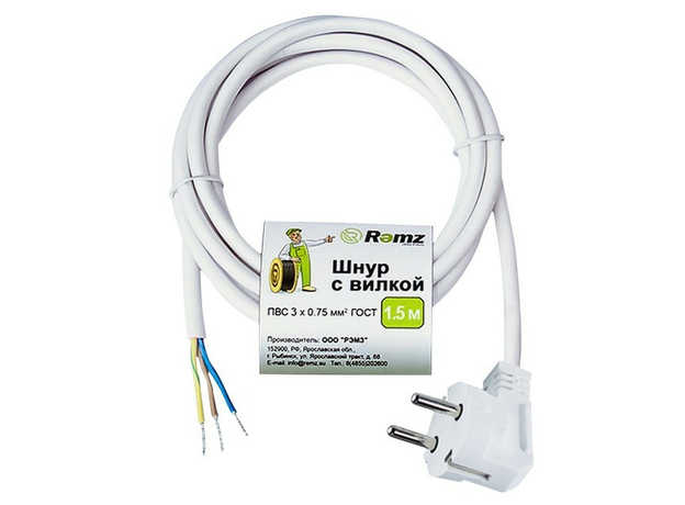 Сетевой шнур с вилкой 3x0,75 1,5 м. 6 А, белый