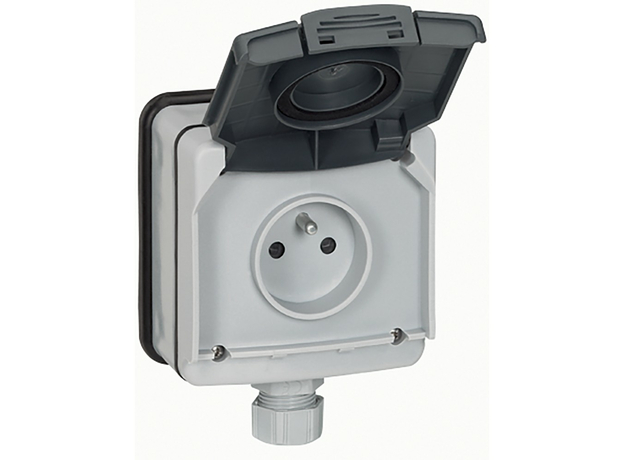 Legrand PLEXO Розетка с заземлением наружная серая IP66 (90466)