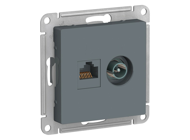 Розетка ATLASDESIGN двойная компьютерная+ТВ RJ45+TV категория 5E механизм грифель Schneider Electric ATN000789