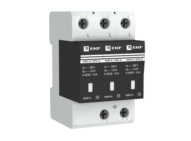 Ограничитель импульсных напряжений серии ОПВ-D/3P In 5кА 230В (с сигнализацией) EKF Ограничитель импульсных напряжений серии ОПВ-D/3P In 5кА 230В (с сигнализацией) EKF