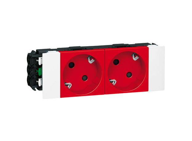 Legrand Mosaic Розетка двойная на 4 модуля с заземлением с механической блокировкой красный