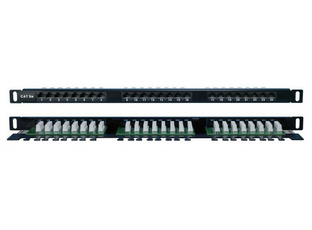Патч-панель высокой плотности 19' 0.5U 24 порта RJ45 категория 5E Dual IDC Hyperline 244076