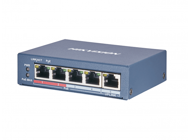 Коммутатор POE 4 RJ45 100M PoE с грозозащитой 6кВ (DS-3E0105P-E(B)) Hikvision 301801292