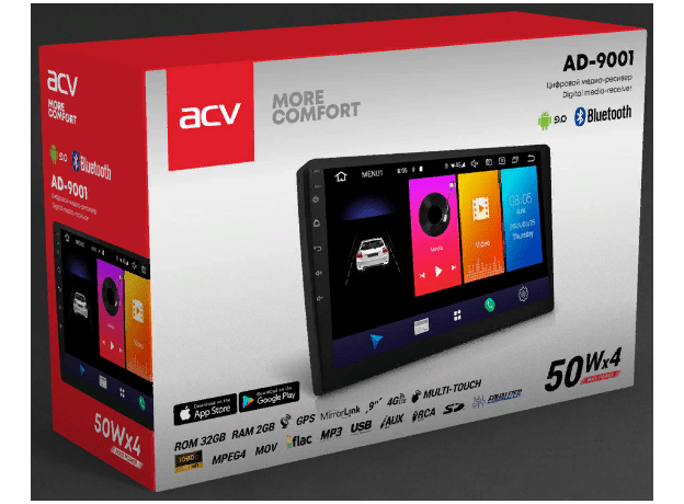 2DIN USB-магнитола ACV AD-9001 на Android 9.0, 9"