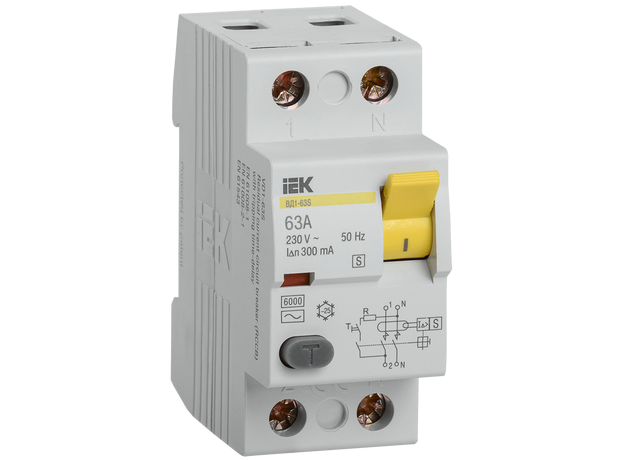 Выключатель дифференциального тока ВД1-63S 2Р 63А 300мА IEK MDV12-2-063-300