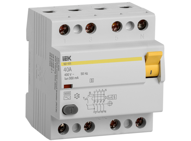 Выключатель дифференциальный KARAT ВД3-63 4P 40А 300мА 6кА тип AC IEK MDV20-4-040-300