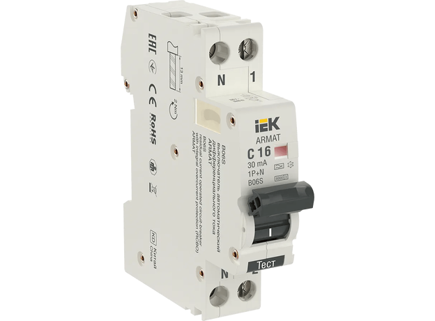 ARMAT Выключатель автоматический дифференциальный АВДТ B06S 1п+NP C16 30мА тип A IEK AR-B06S-1N-C16A030