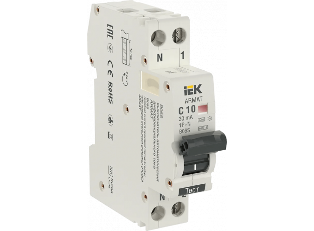 ARMAT Выключатель автоматический дифференциальный АВДТ B06S 1п+NP C10 30мА тип AC IEK AR-B06S-1N-C10C030