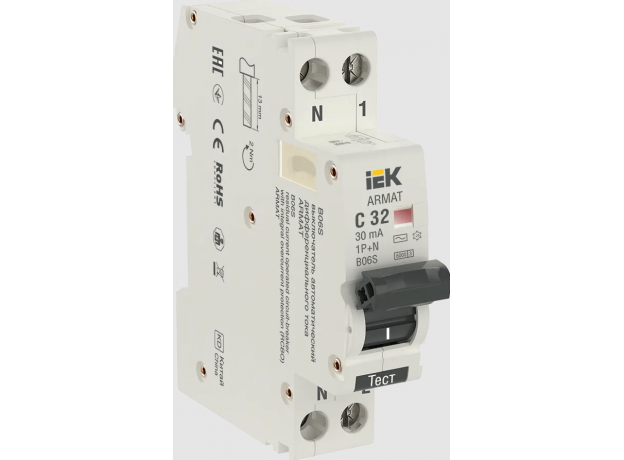 ARMAT Выключатель автоматический дифференциальный АВДТ B06S 1п+NP C32 30мА тип AC IEK AR-B06S-1N-C32C030