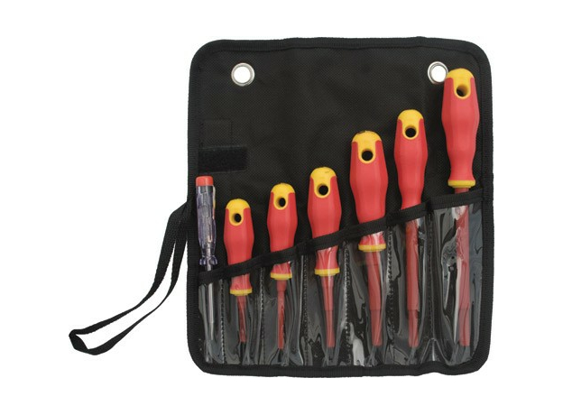 Отвертки изолированные 1000 В, CrV сталь, прорезин. ручки, в нейлоновом конверте, 6 шт+ 1 индикаторная FIT 56130