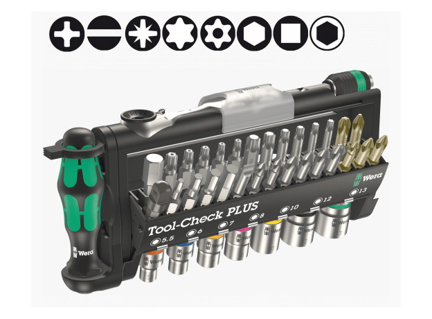 Набор инструментов TooCheck PLUS включающий трещотку биты головки и ручку-держатель 39 предметов Wera WE-056490