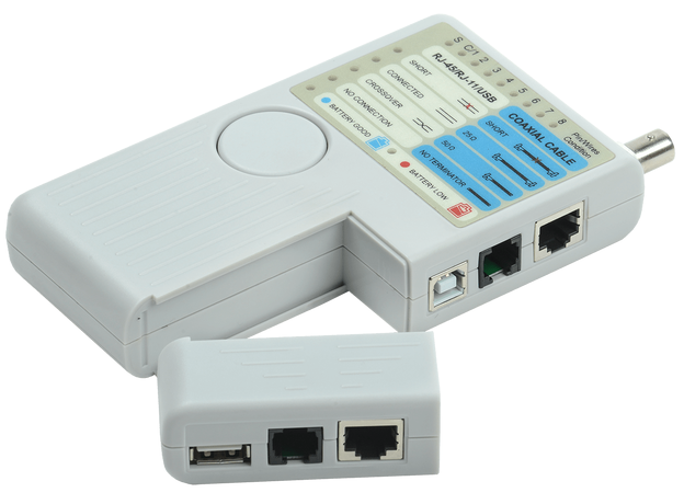 Тестер для витой пары 4в1 RJ45/RJ11/BNC/USB с элементом питания ITK WH3468