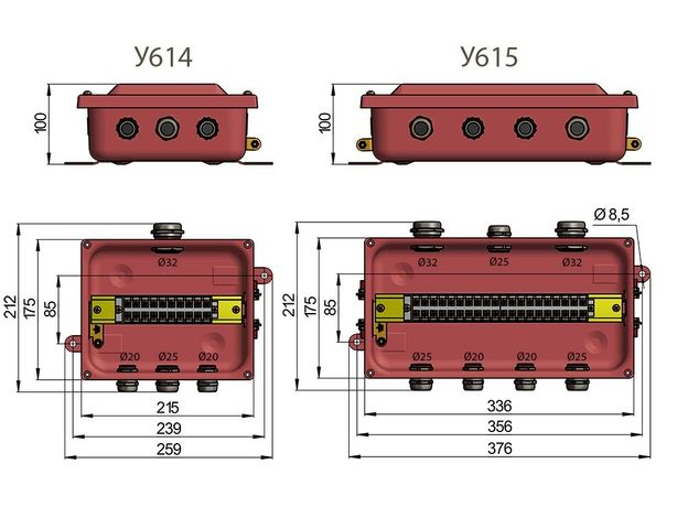 Коробка клеммная У615А с латунными сальниками УХЛ1,5 IP65 zeta30323 ЗЭТАРУС Коробка клеммная У615А с латунными сальниками УХЛ1,5 IP65 zeta30323 ЗЭТАРУС