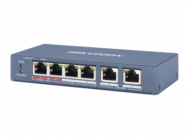 Коммутатор POE 4 Hikvision RJ45 100M PoE с грозозащитой 6кВ DS-3E0106HP-E