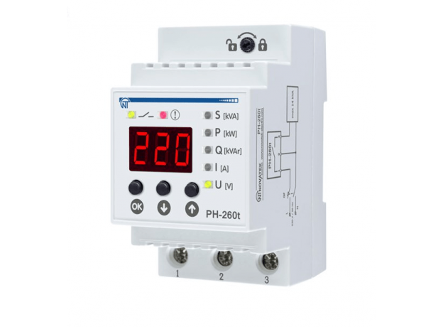 Реле напряжения РН-260Т 63А с термозащитой, ограничение тока,мощности ( 3 DIN) Новатек-Электро 3425600260т