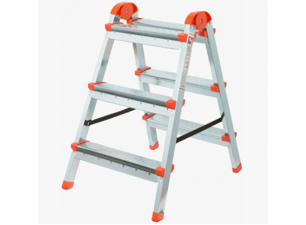 Лестница-стремянка стальная двусторонняя, 3 ступени, Н=67.5 см, вес 4.0 кг КУРС РОС 65392